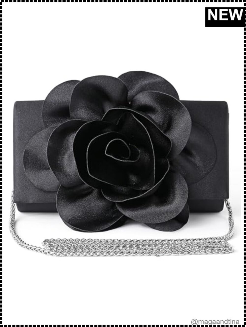 Satin Floral Evening Clutch with Detachable Chain 3-in-1 Convertible